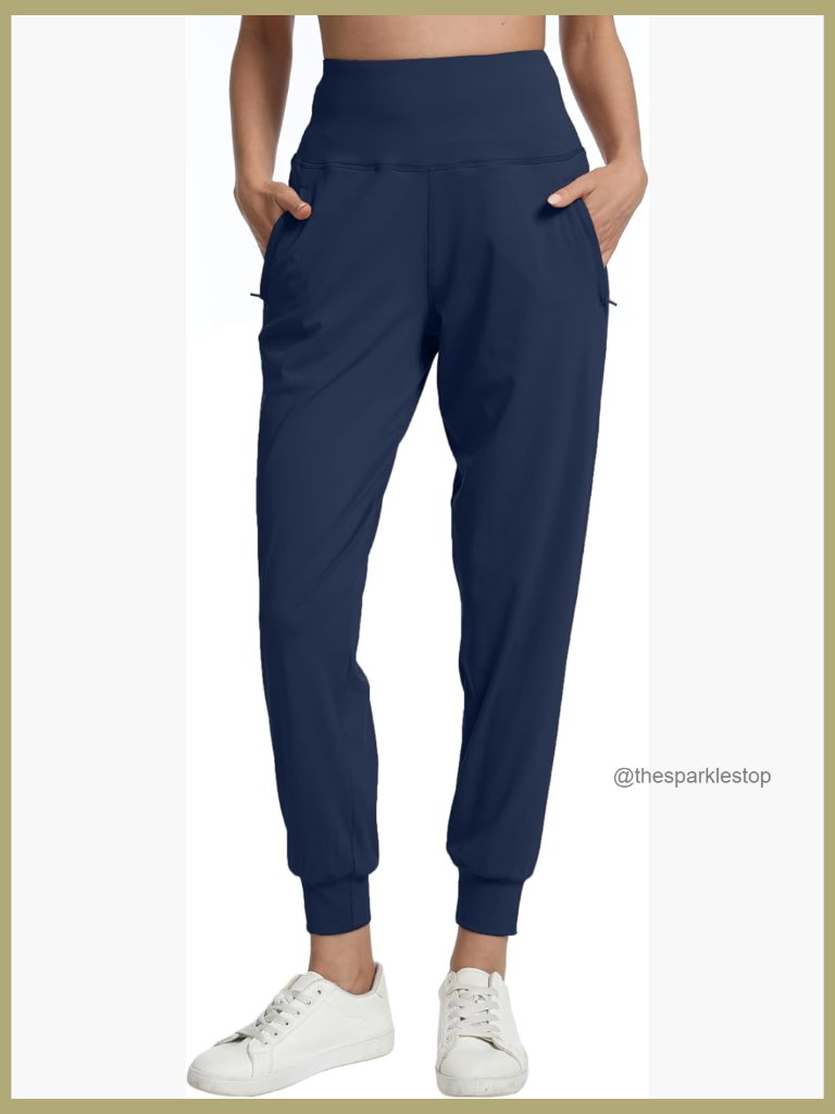 High Waisted Joggers With Zipper Pockets, Lightweight Athletic Pants
